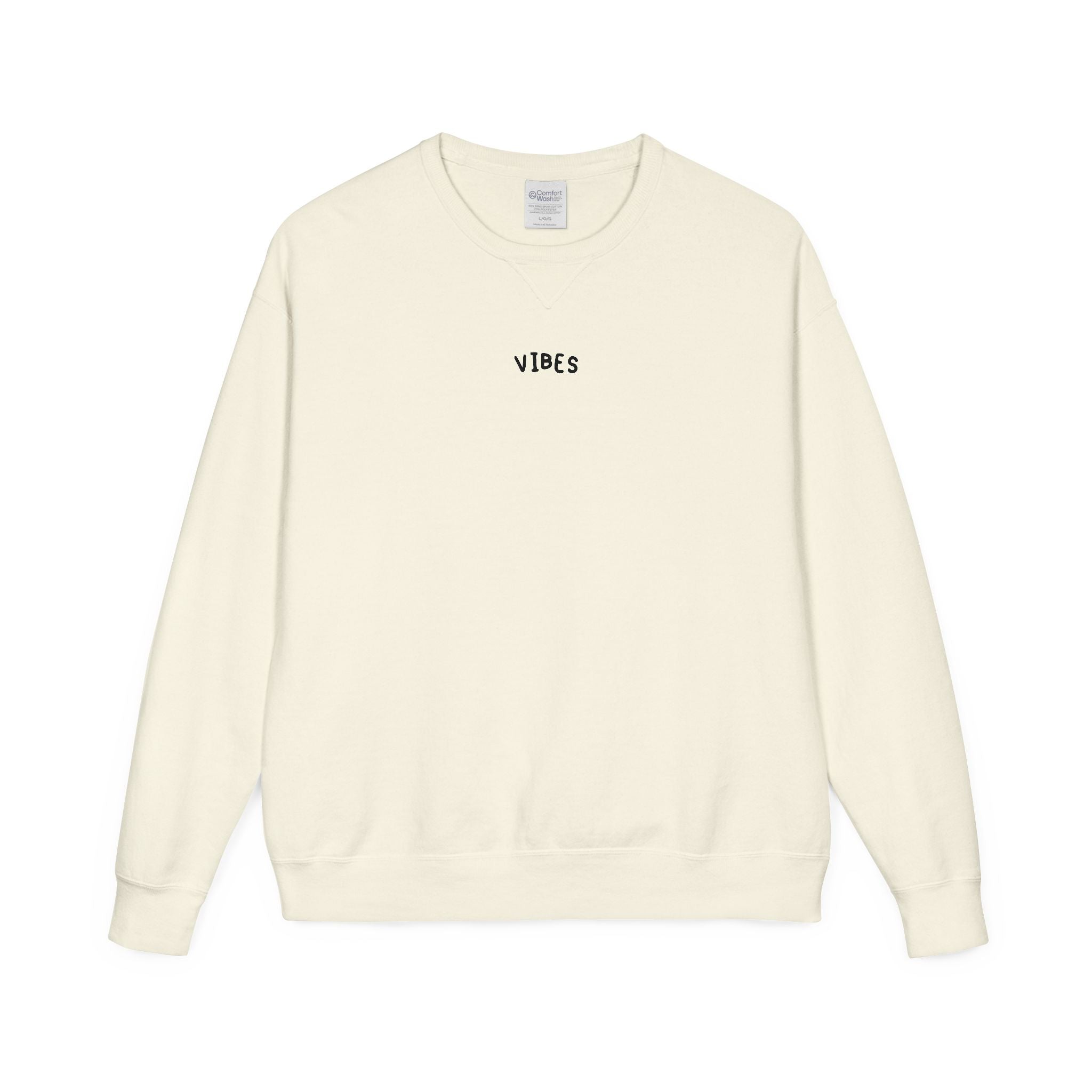 Graphic Crewneck Sweatshirt — "The Vibes" Minimal Front + Bold Back Design